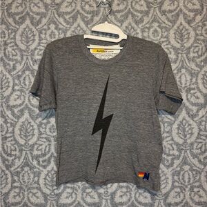 Aviator Nation Charcoal Tee with Black Lightning Bolt